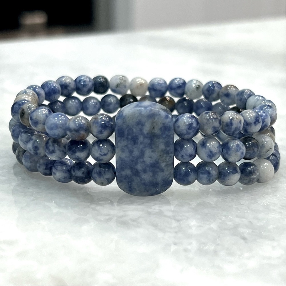 Blue Jasper Beaded Triple Strand Stretch Bracelet